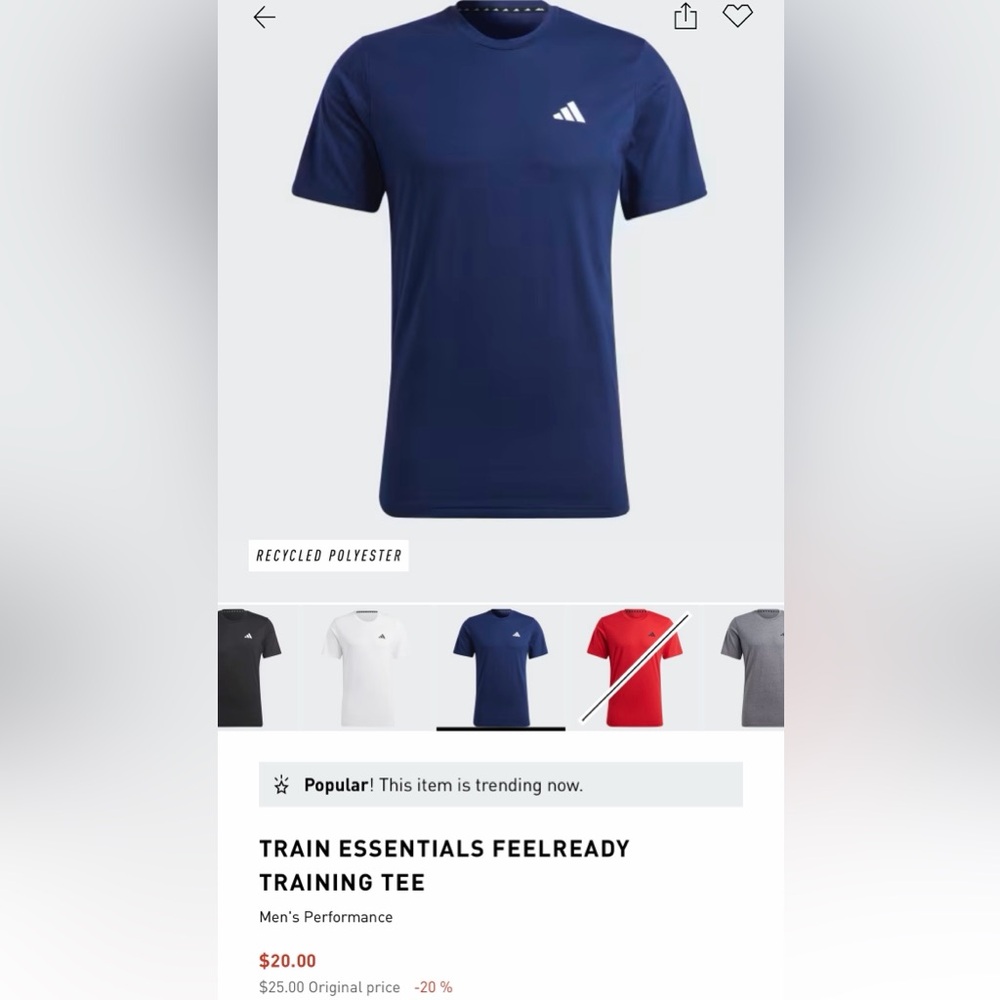 Adidas Blue Train Essentials Training Tee